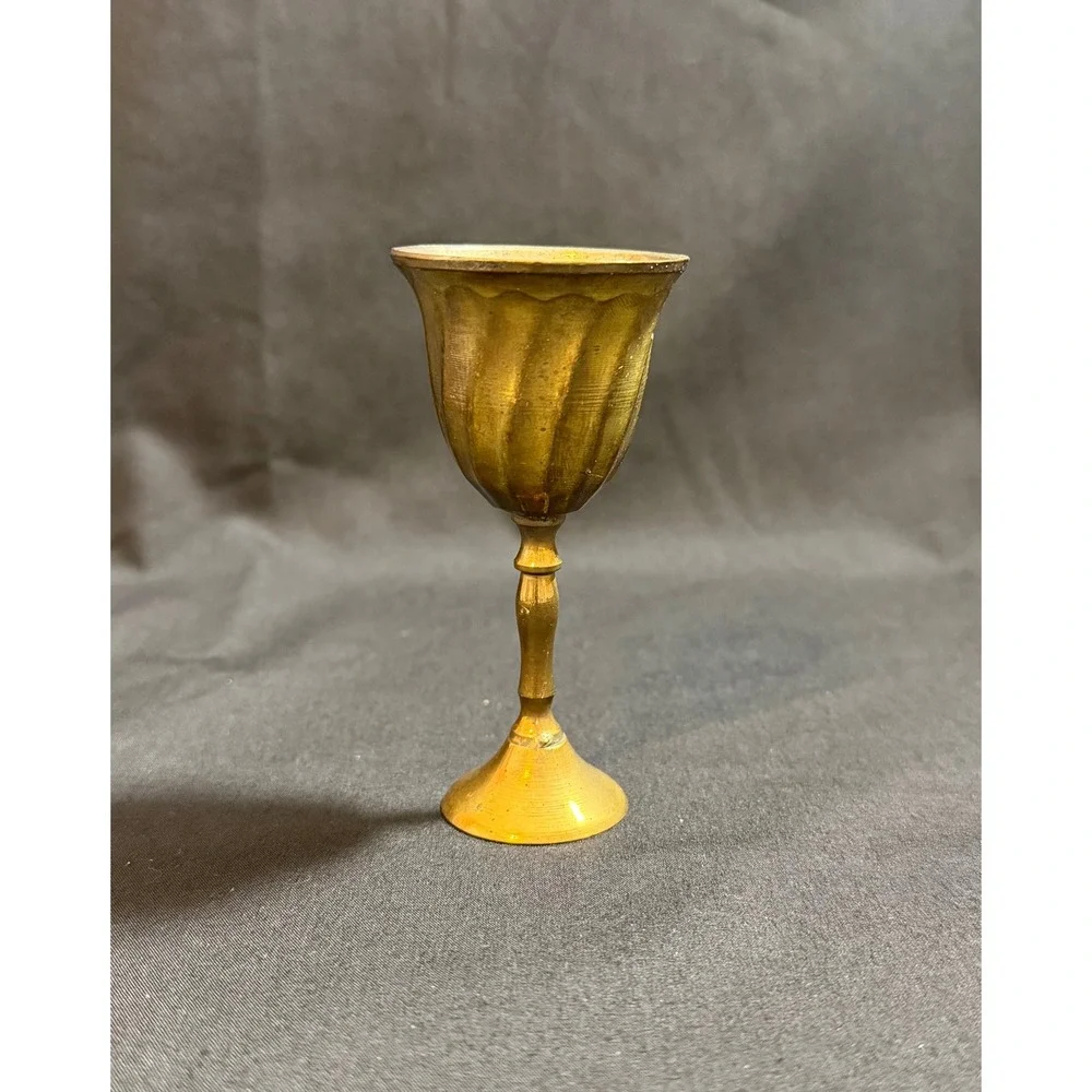 Vintage‎ Brass Miniature Cordial Goblet Fluted Swirled Small Chalice MCM